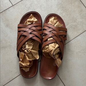 Men’s Brown Leather Slide Sandals Size 12